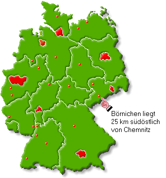 Deutschlandkarte mit B�rnichen (25km s�d�stlich von Chemnitz)
